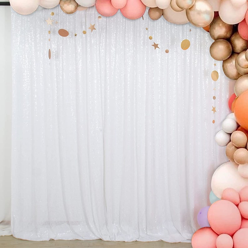 WHITE - Sequin Backdrop 1 Panel 10FT x 10FT Christmas Party Backdrop Curtains Glitter Photo Background for Wedding Baby Shower Decoration