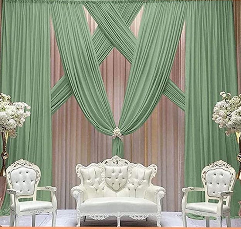 Backdrop Chiffon Curtains 20' x 30' Ft - SAGE - 6 Panels Chiffon Backdrop Curtain Sheer Curtains Wedding Arch Draping Fabric for Party