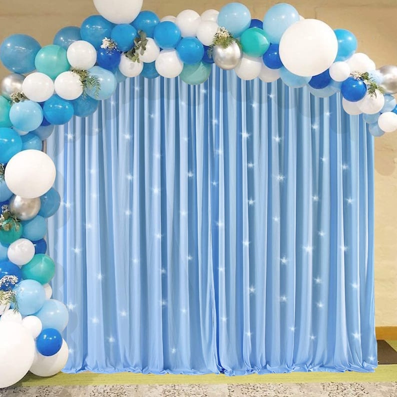 Backdrop Chiffon Curtains 10' Ft x 10' Ft - LT BLUE - 1 Panel Chiffon Backdrop Curtain Sheer Curtains Wedding Arch Draping Fabric for Party