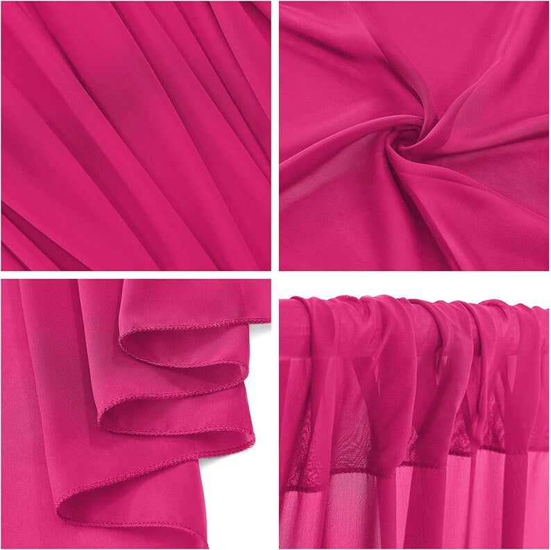 Backdrop Chiffon Curtains 10' Ft x 10' Ft - FUCHSIA - 1 Panel Chiffon Backdrop Curtain Sheer Curtains Wedding Arch Draping Fabric for Party