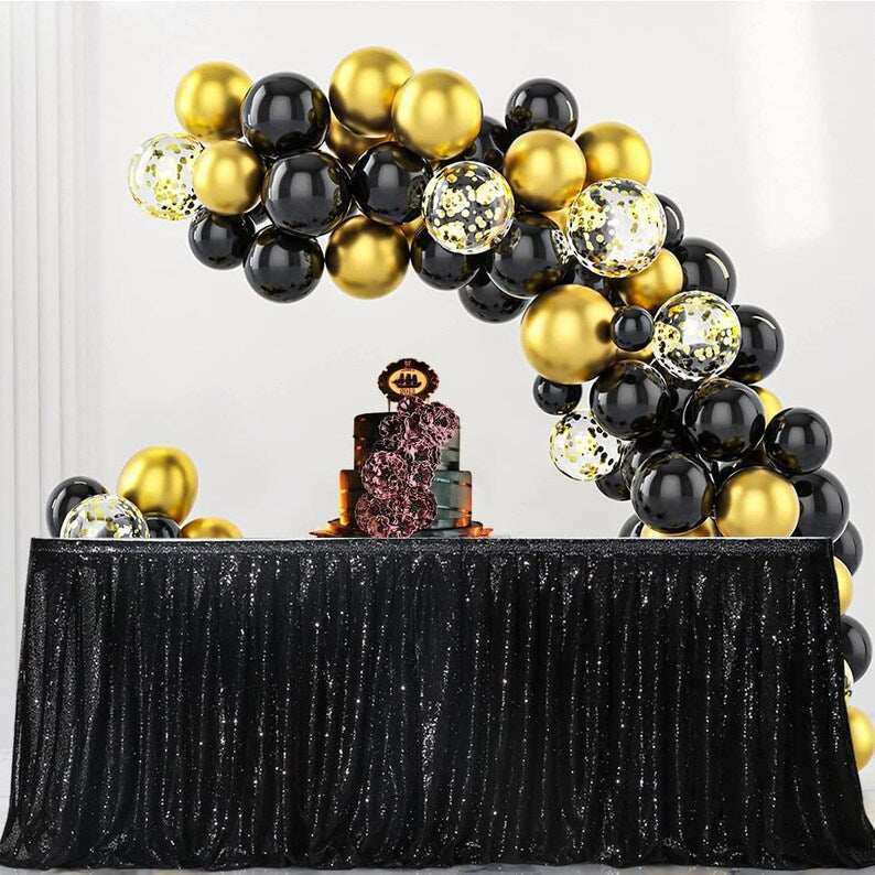 SWEETHEART - BLACK - 14ft Sequin Table Skirt for Round/Rectangle/Square Table for Birthday Party Wedding Christmas Event Party Decor