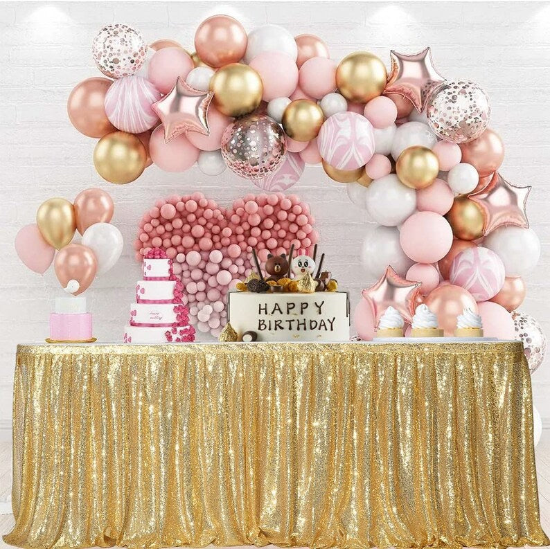 SWEETHEART - GOLD - 14ft Sequin Table Skirt for Round/Rectangle/Square Table for Birthday Party Wedding Christmas Event Party Decor