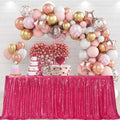 SWEETHEART - FUCHSIA - 14ft Sequin Table Skirt for Round/Rectangle/Square Table for Birthday Party Wedding Christmas Event Party Decor
