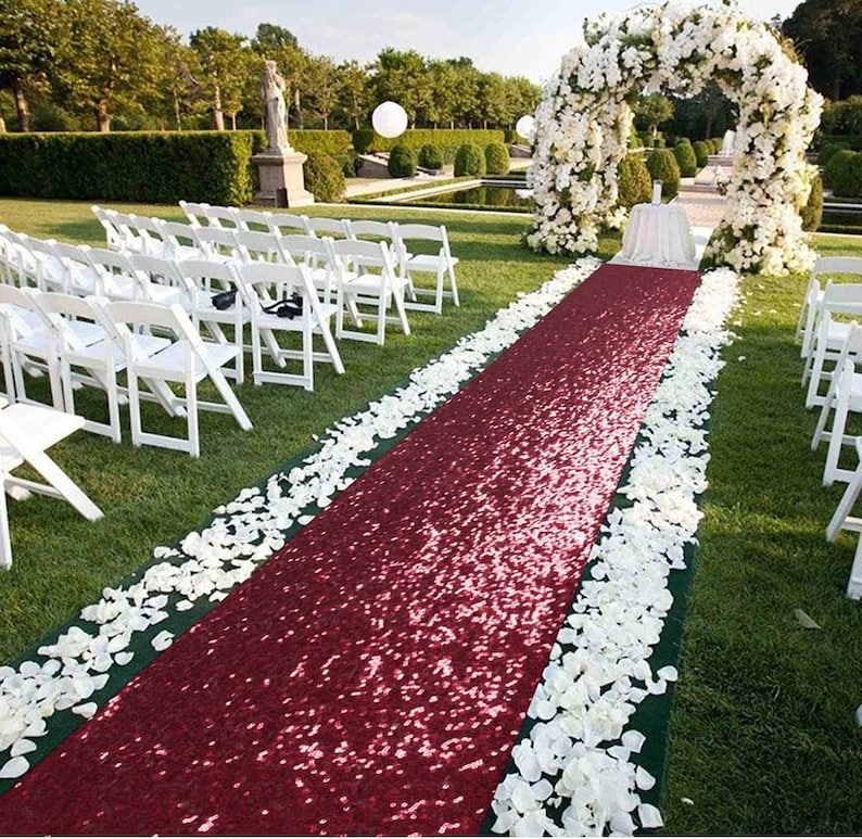 BURGUNDY -Aisle Sequin Floor Runner - Perfect For Your Ceremony Floor Carpet Runner Aisle Runners for Weddings Fabric Aisle Runner for Party