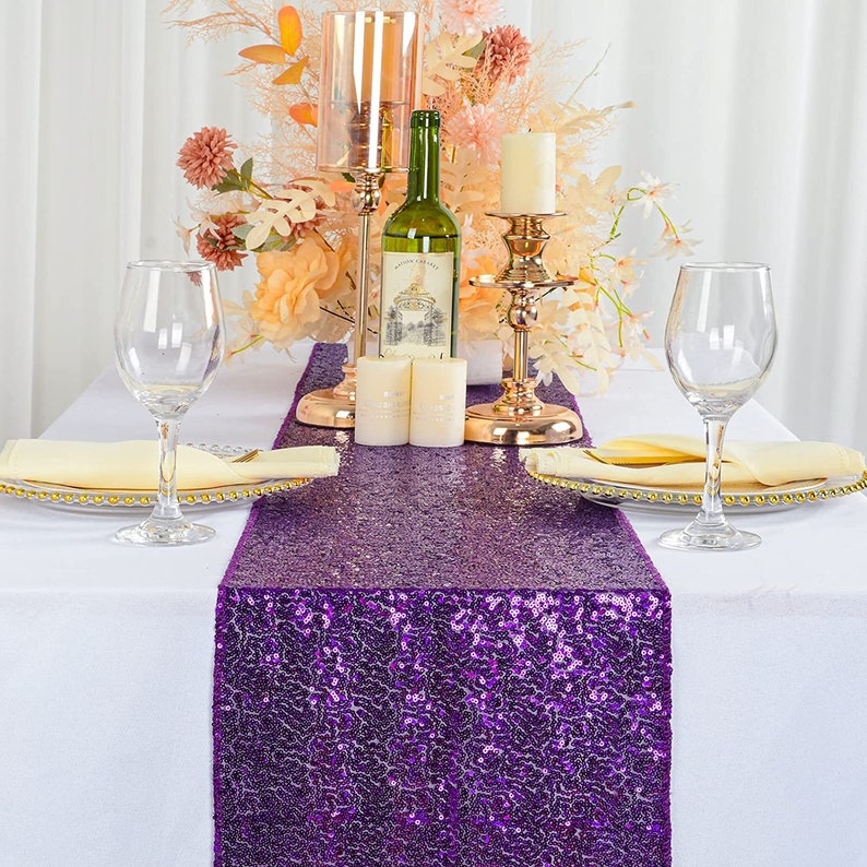 4 Pack -- PURPLE - Sequin Table Runner Baby Shower Table Runner for Parties Wedding Table Runner Bridal Shower Birthday Event Table Decor