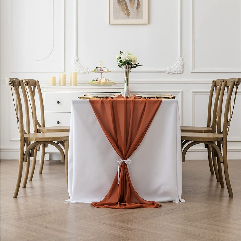 RUST - Chiffon Table Runner, 2 Pcs Wedding Table Runner, Sheer Decor for Romantic Bridal Shower, Baby Shower, Birthday Party Cake Table